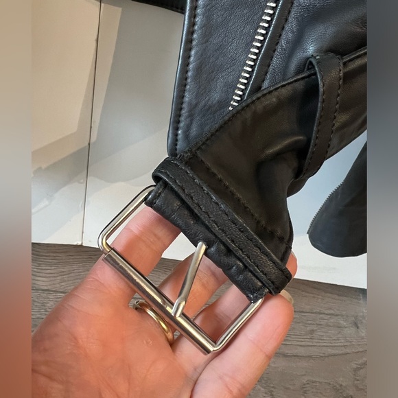 Black Genuine Leather Biker Jacket w/ Silver Hardware- Size X-Small - Picture 6 of 12